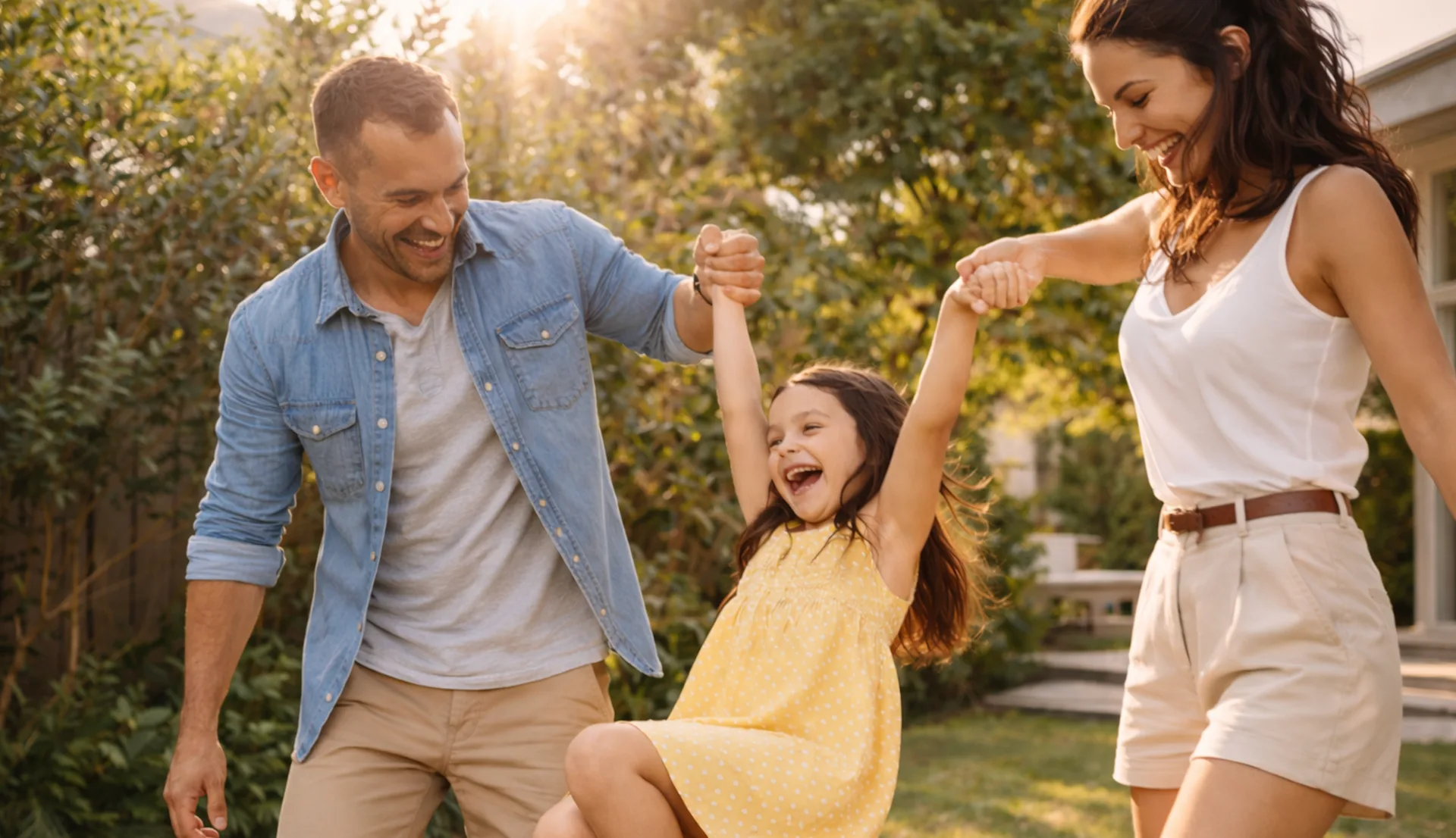Happy family celebrating buying their new luxury home in Atlanta, Georgia